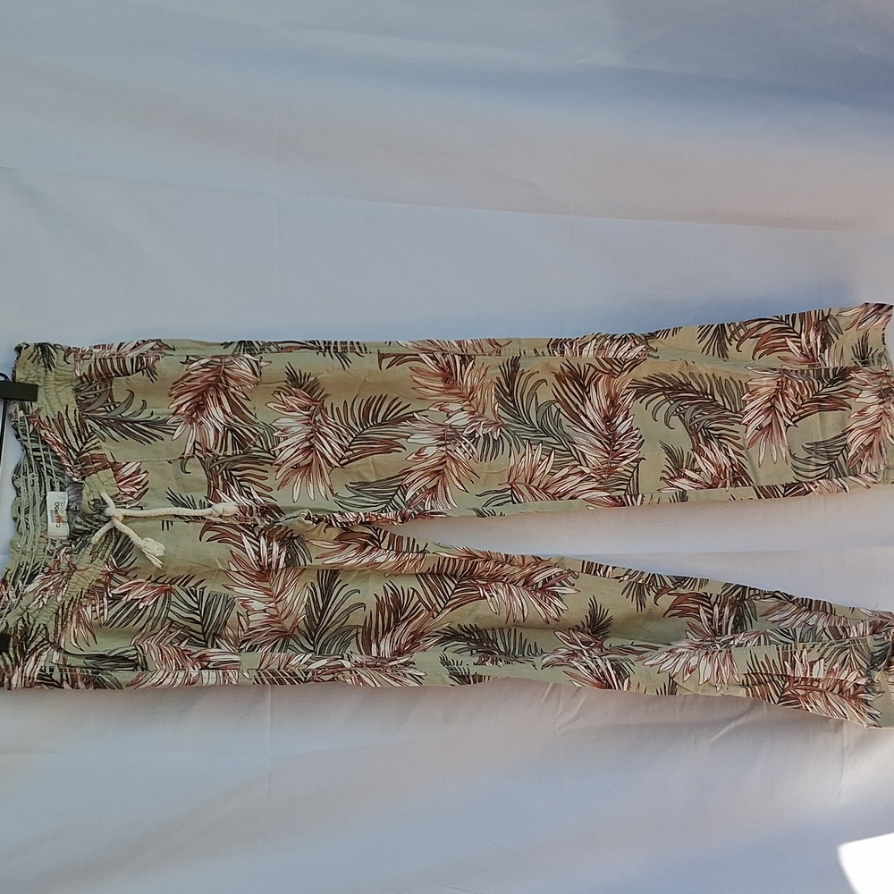 Cali1850 Boho Linen Blend Pants Palms S Tan
